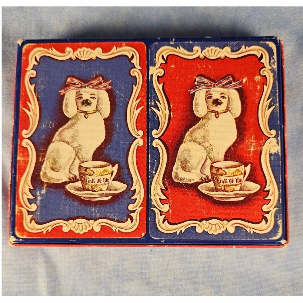 Vintage Colortone Western Playing Cards Poodle Teacup Double Deck Set Red Blue